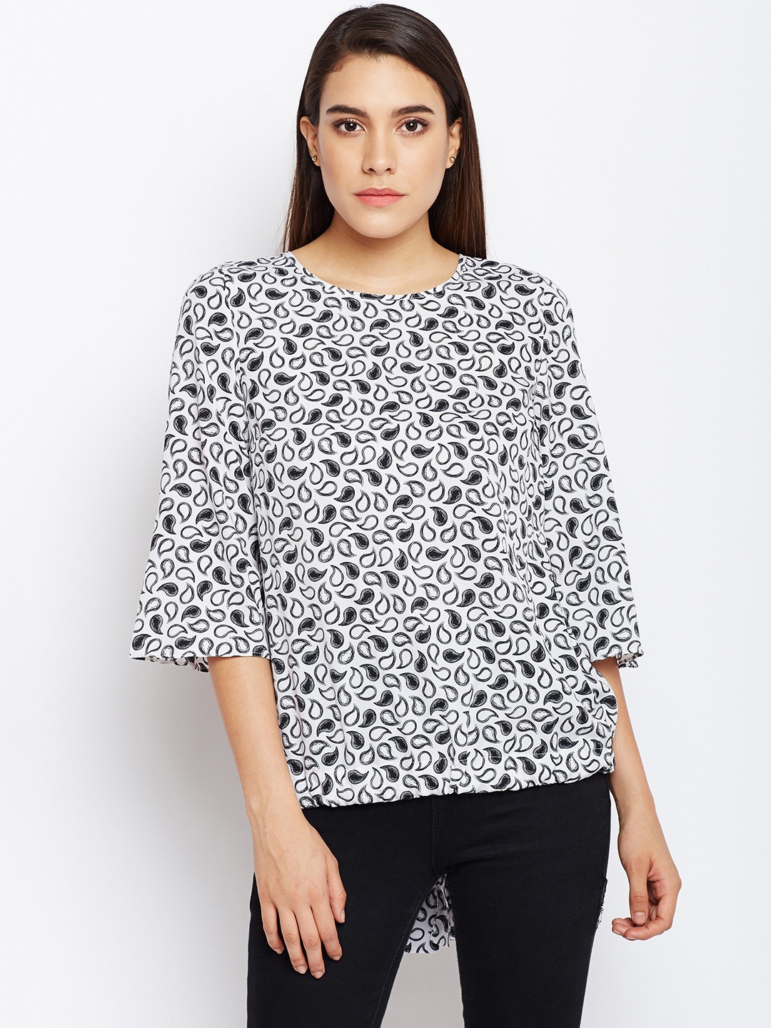

Oxolloxo Women Off-White Printed High-Low Top