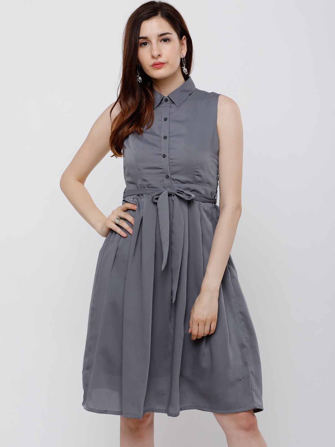 

Tokyo Talkies Women Grey Solid Shirt Dress