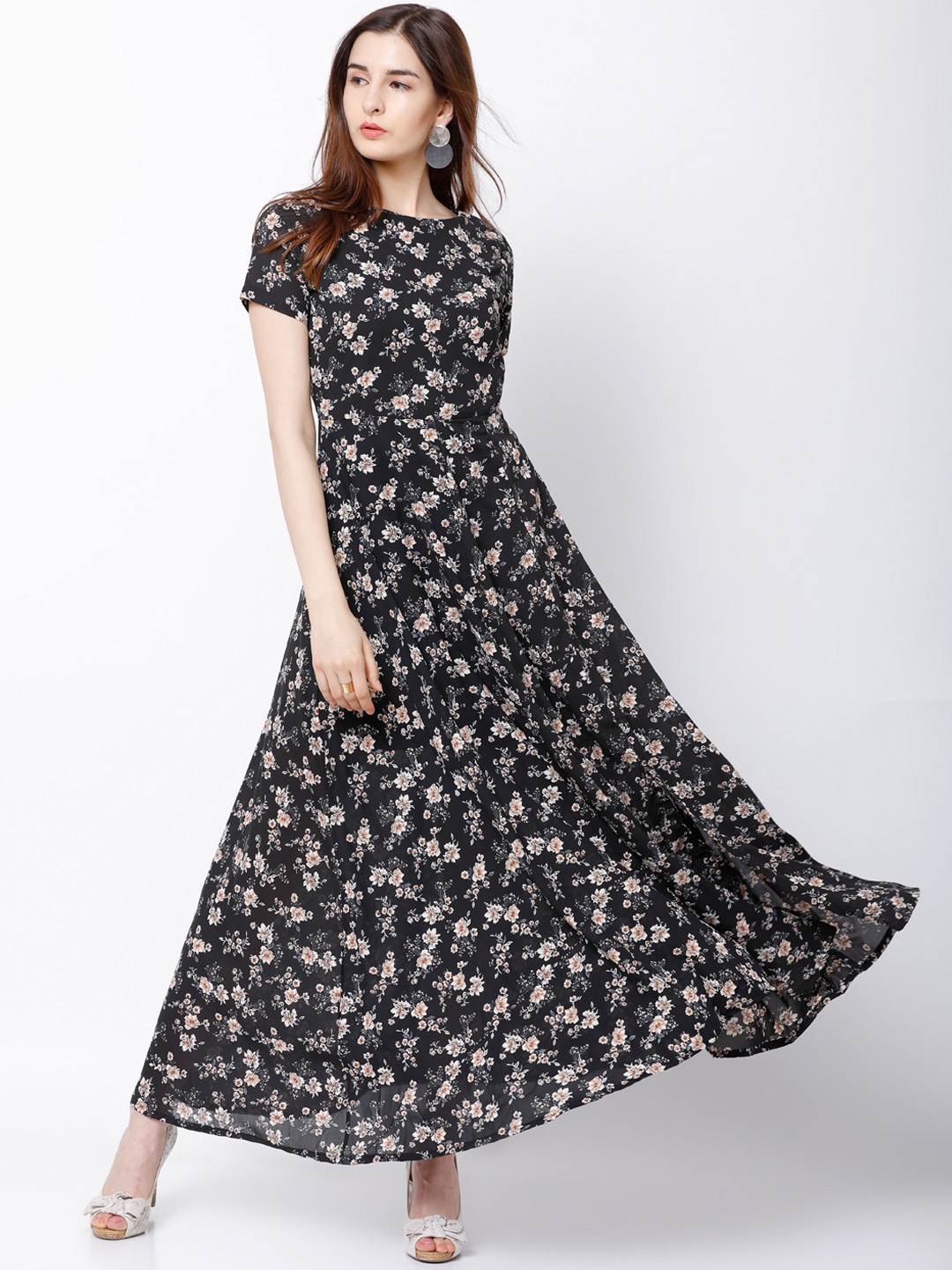 

Tokyo Talkies Women Black Printed Fit and Flare Dress