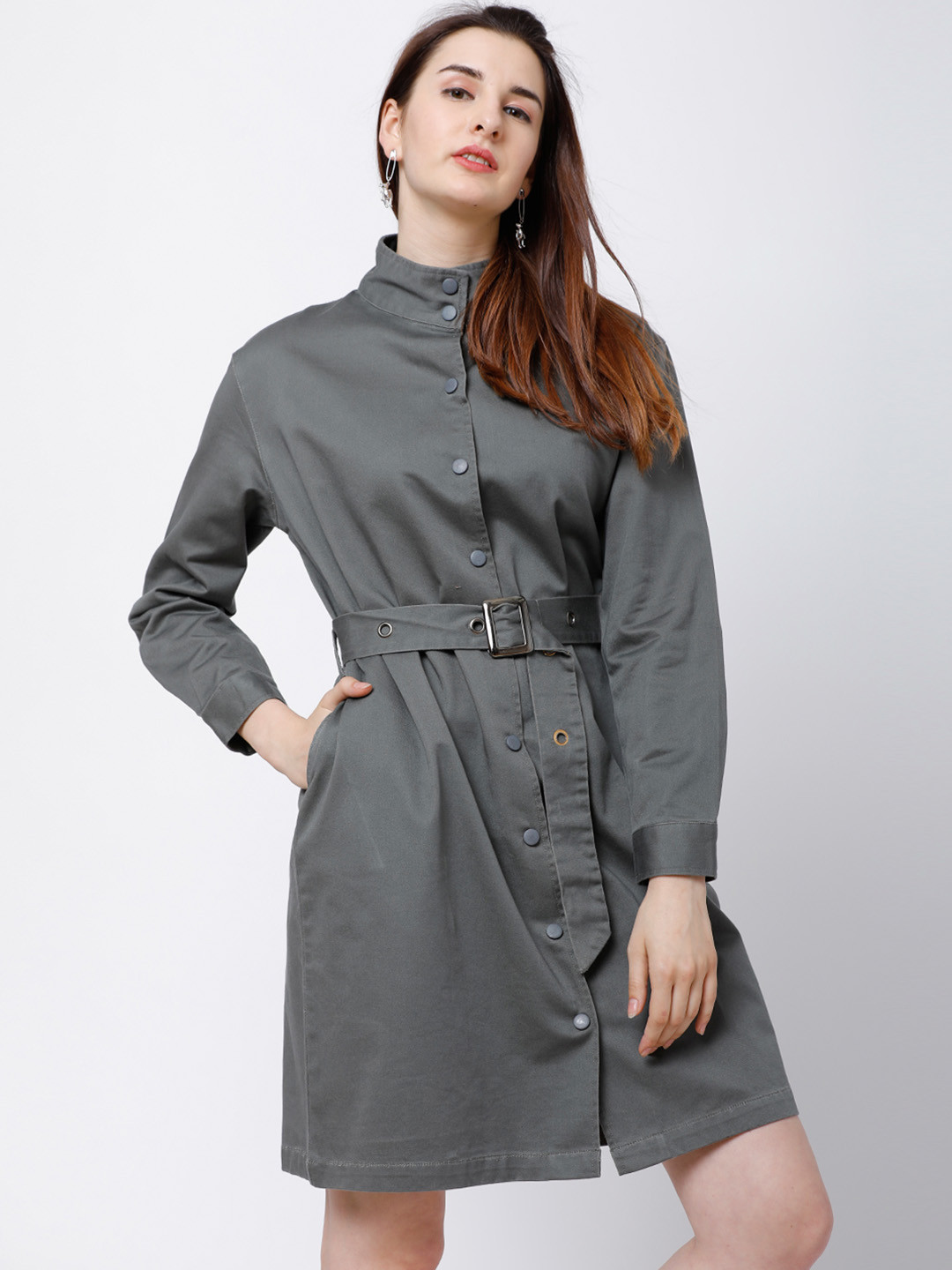 

Tokyo Talkies Women Grey Solid Shirt Dress