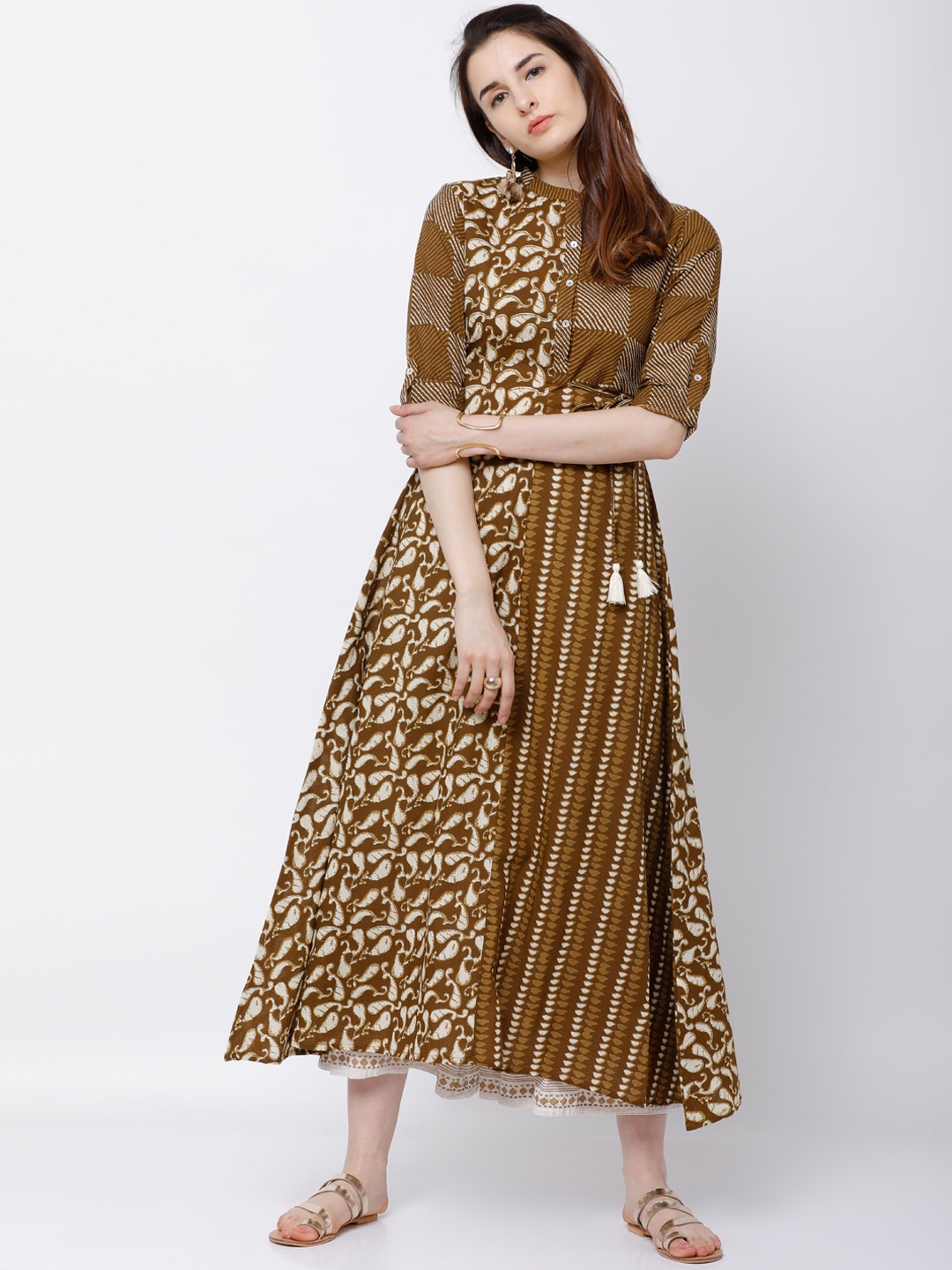 

Vishudh Women Brown & Cream-Coloured Printed A-Line Kurta
