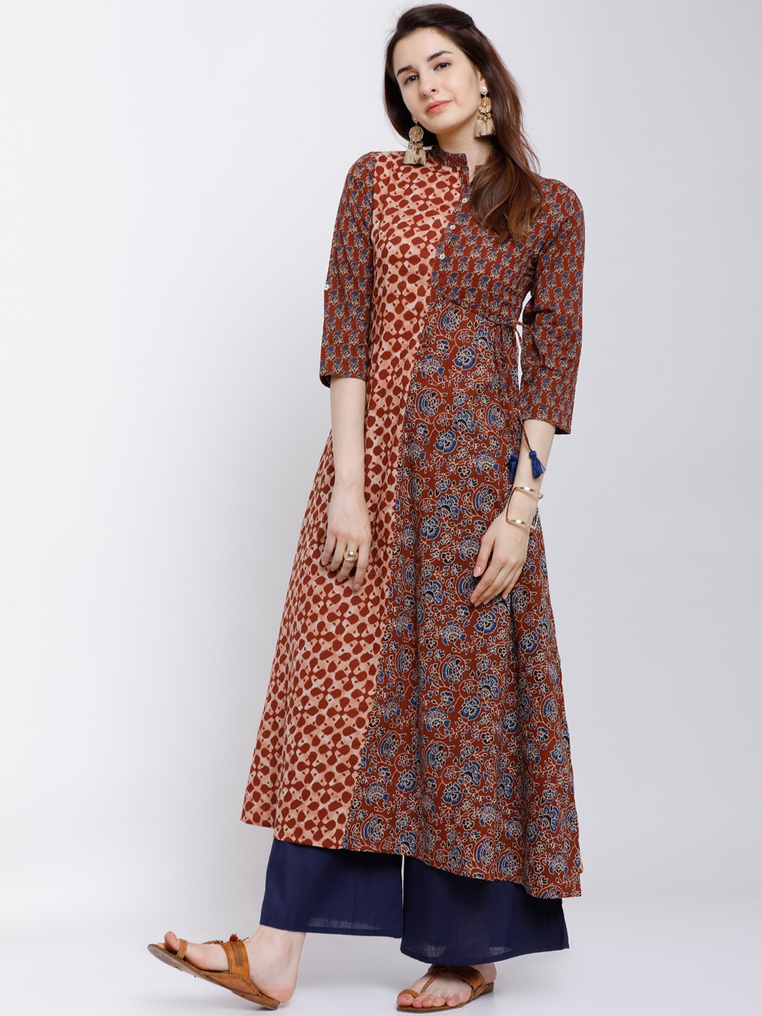 

Vishudh Women Rust & Blue Printed A-Line Kurta