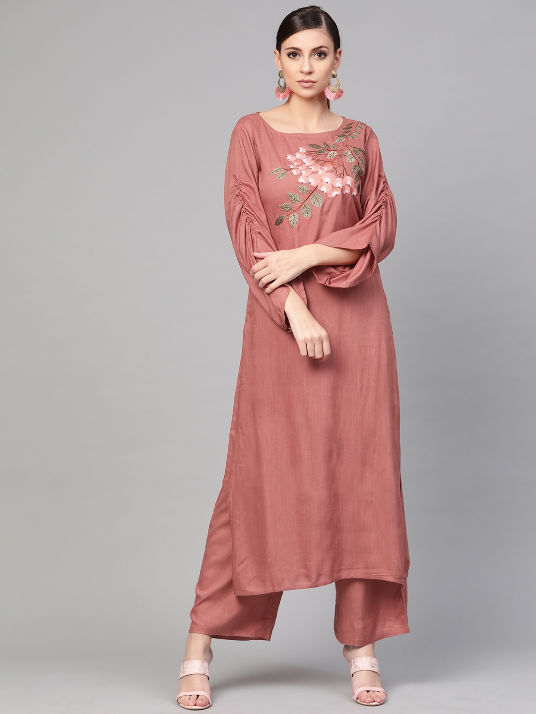 

Idalia Women Dusty Pink Yoke Design Kurta with Palazzos