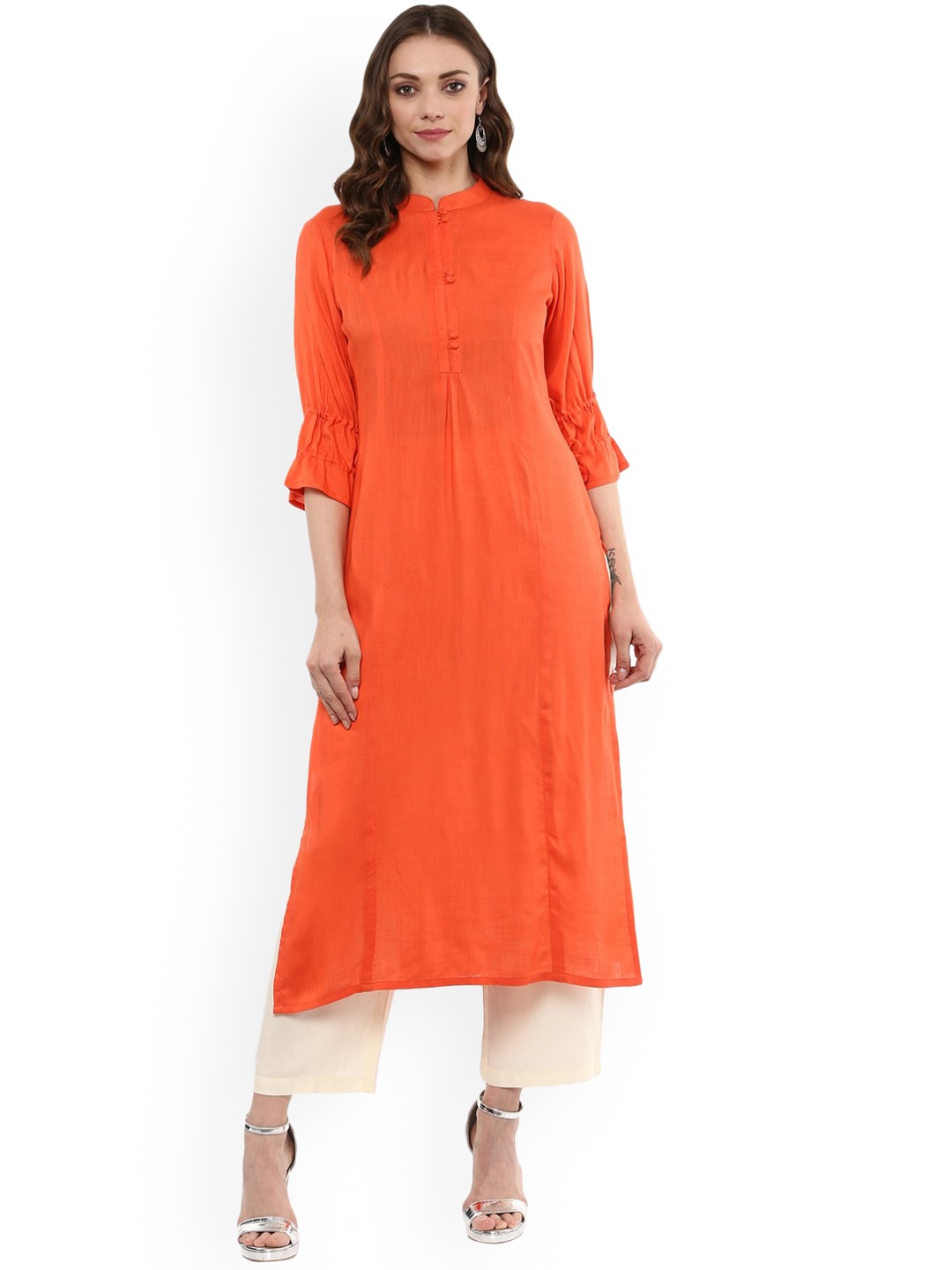 

Idalia Women Orange Solid Straight Kurta