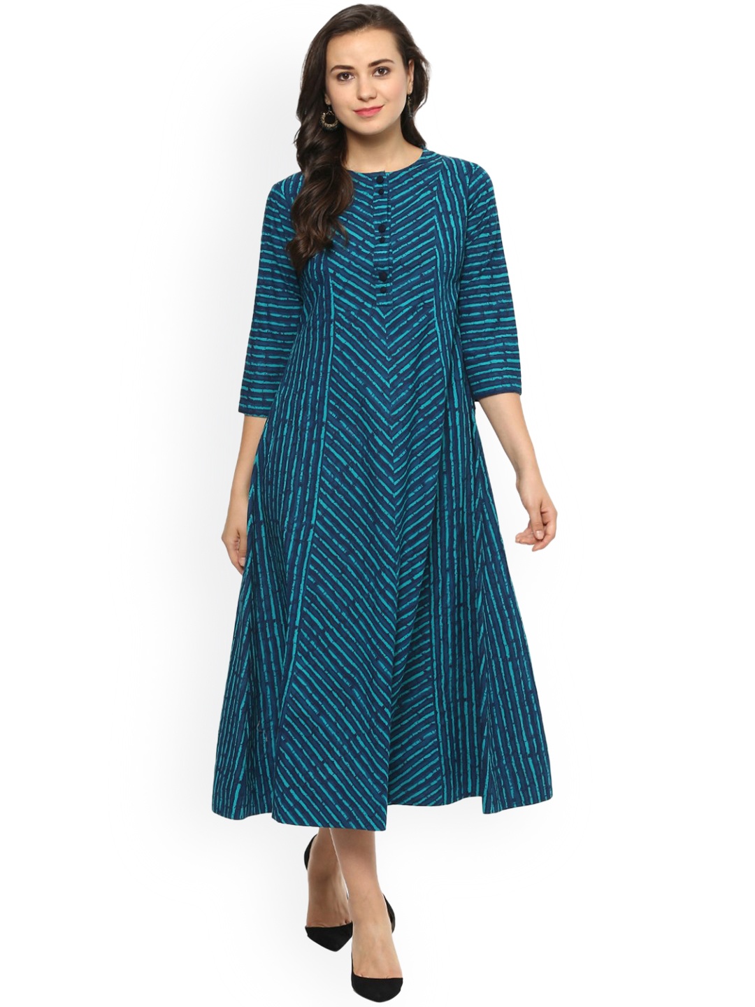 

Idalia Women Teal Striped A-Line Dress