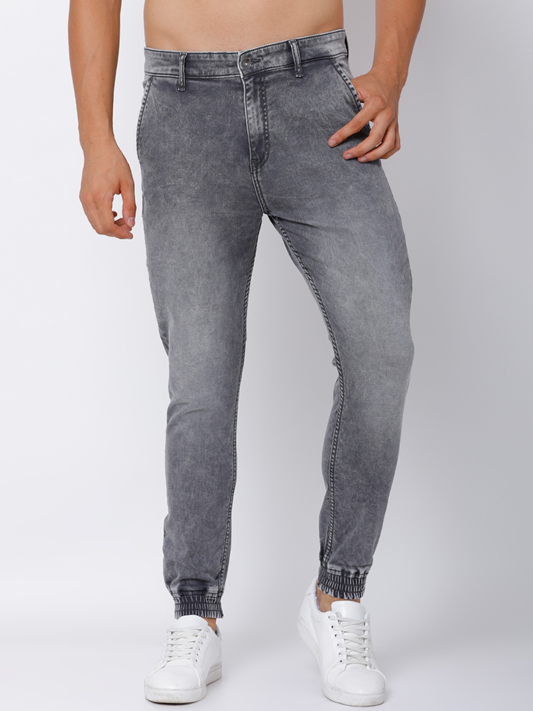 

LOCOMOTIVE Men Grey Jogger Mid-Rise Clean Look Stretchable Jeans