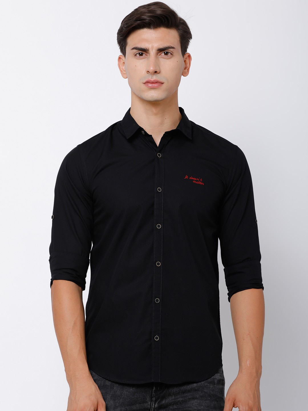 

LOCOMOTIVE Men Black Slim Fit Solid Casual Shirt