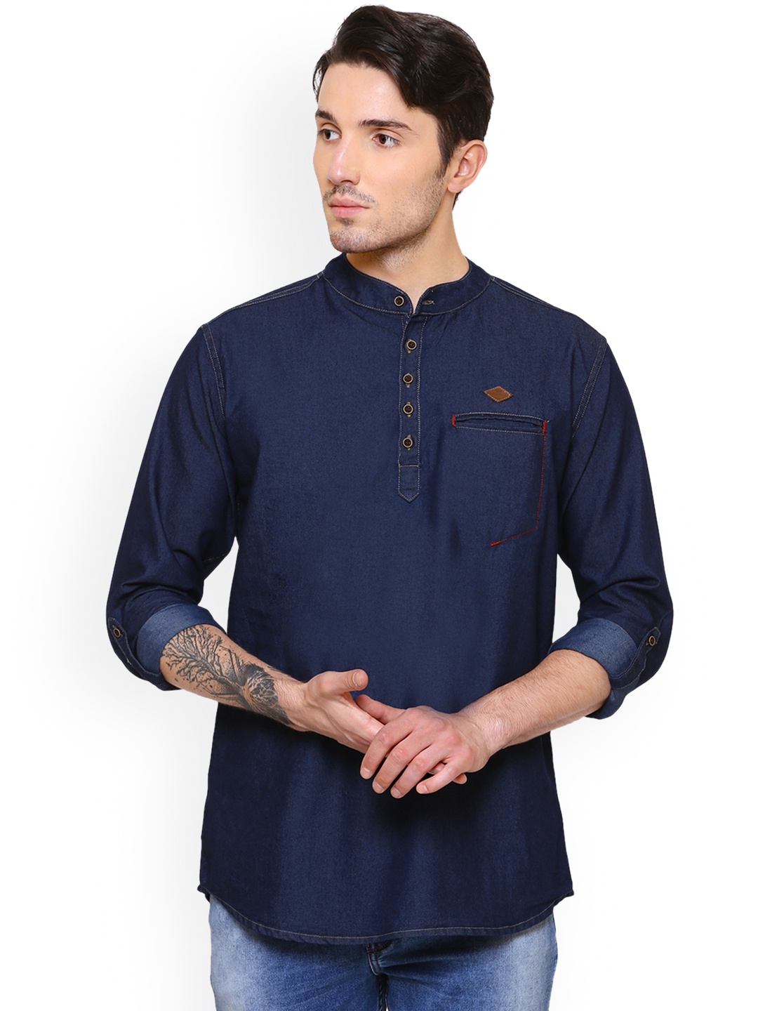 

Kuons Avenue Men Navy Blue Solid Denim Straight Kurta