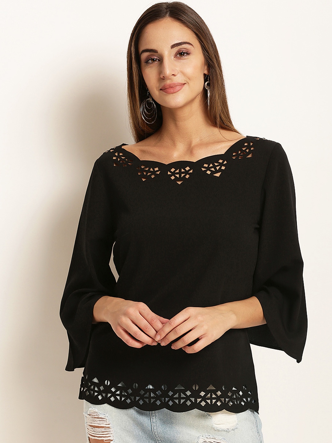 

RARE Women Black Self Design Top