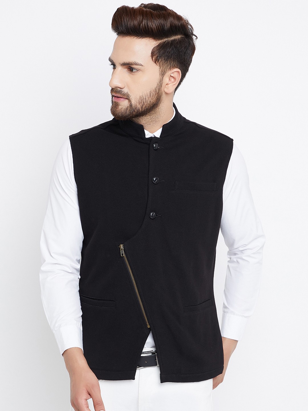 

Hypernation Men Black Pure Cotton Nehru Jacket