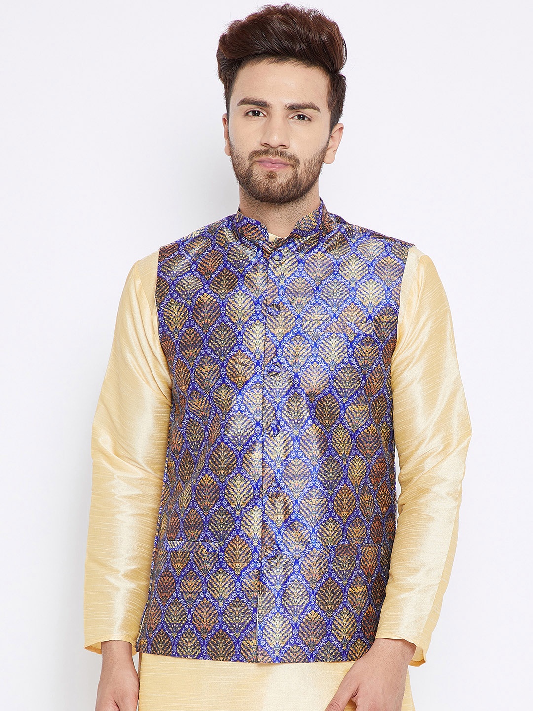 

SOJANYA Men Blue Printed Nehru Jacket