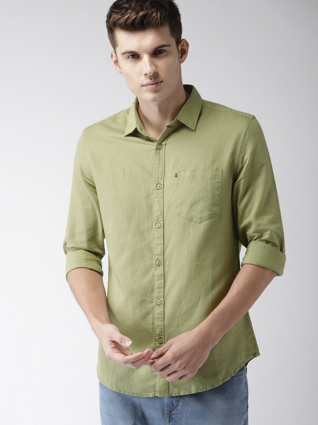 

HIGHLANDER Men Olive Green Slim Fit Solid Casual Shirt