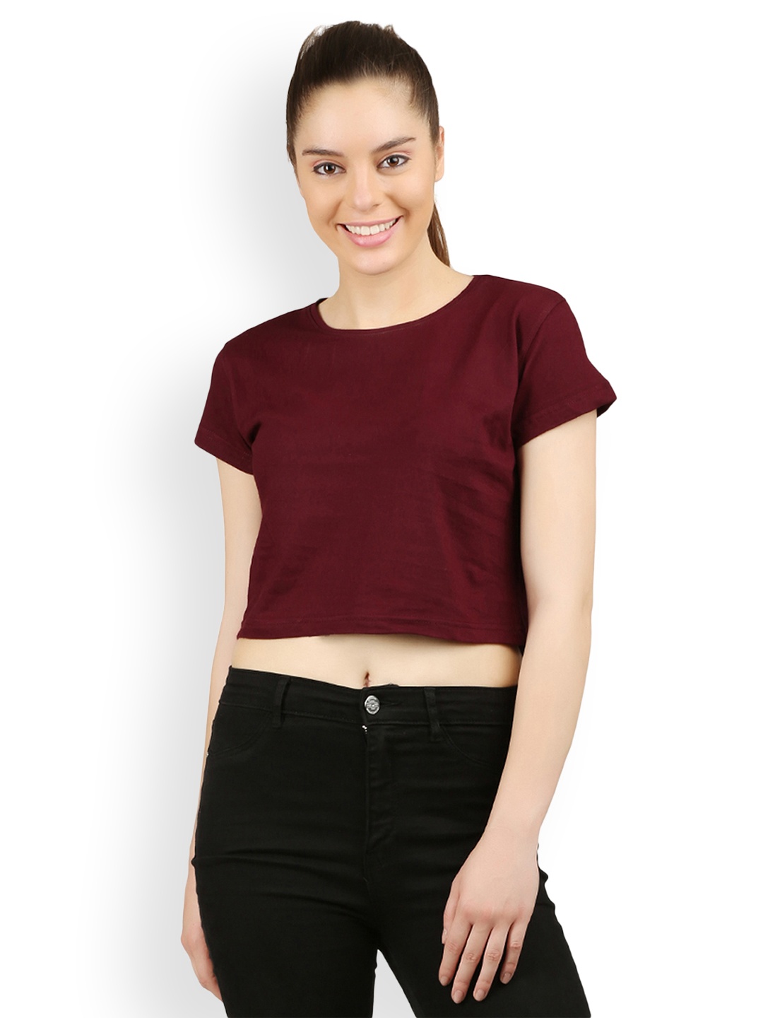 

appulse Women Maroon Solid Pure Cotton Top