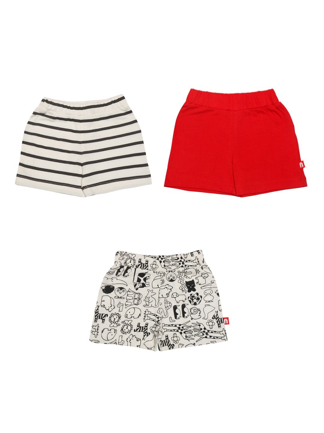 

Nino Bambino Boys Pack Of 3 Organic Cotton Printed Regular Fit Shorts, Red