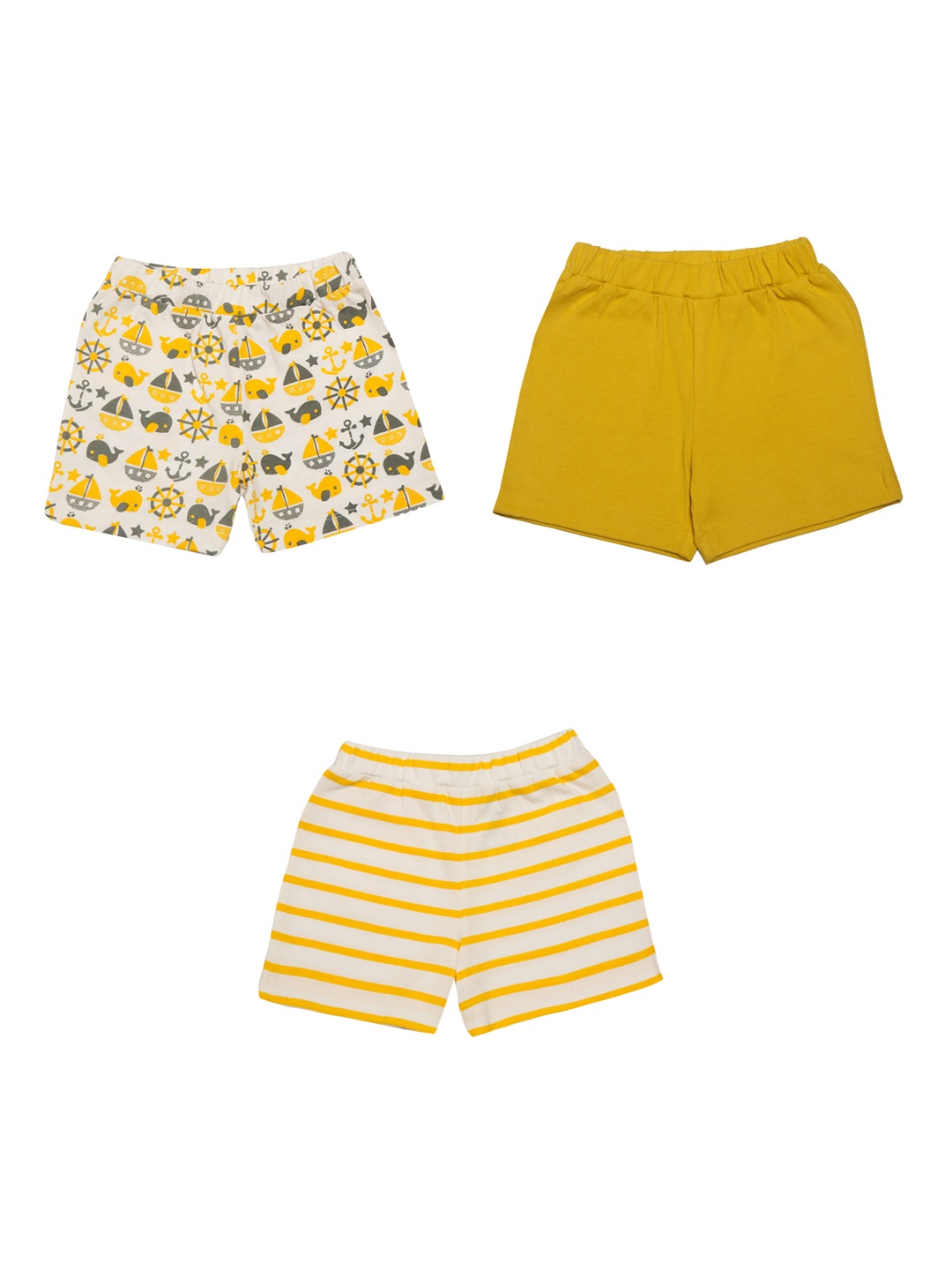 

Nino Bambino Boys Pack Of 3 Organic Cotton Printed Regular Fit Shorts, Yellow