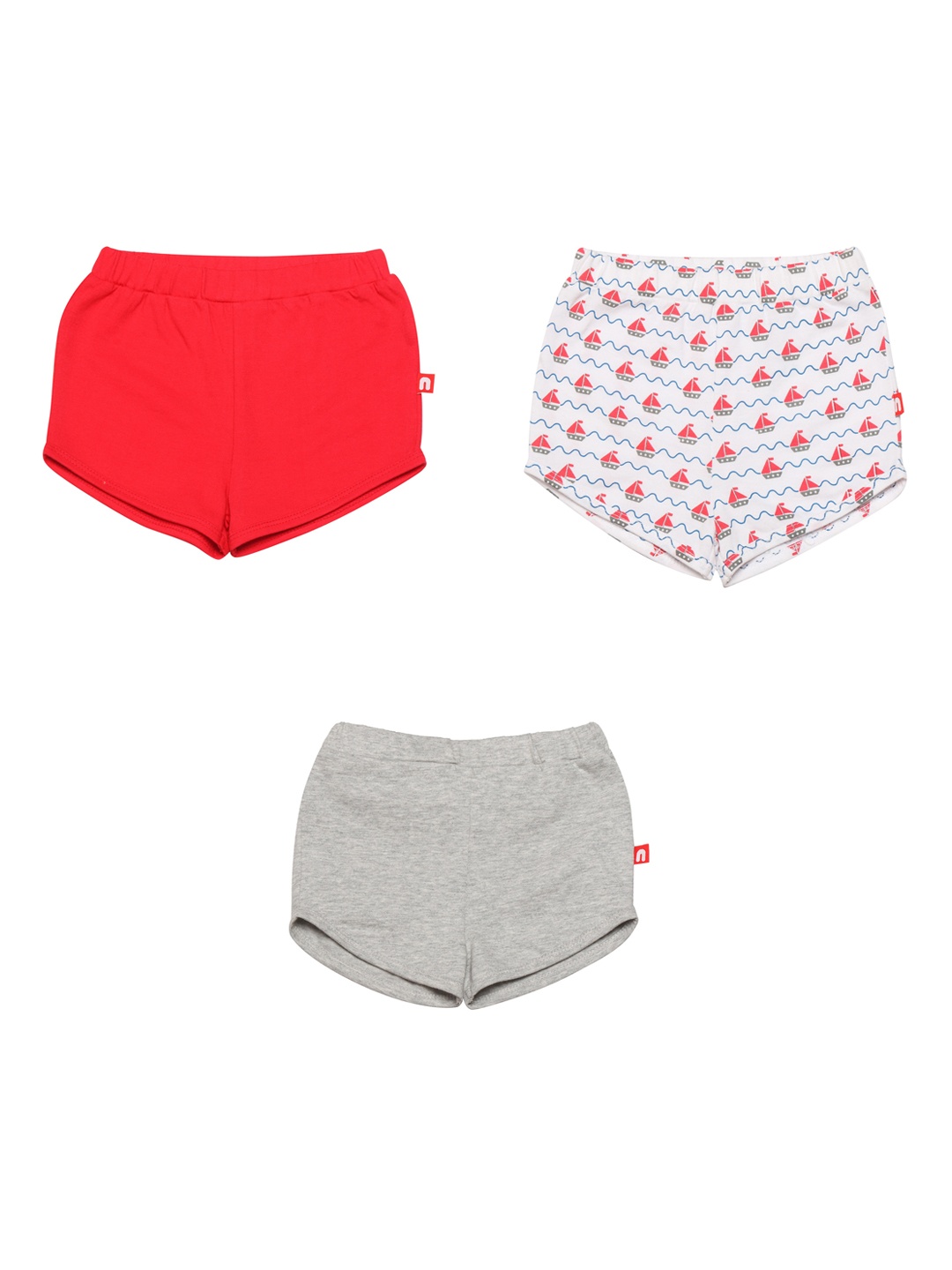 

Nino Bambino Girls Pack Of 3 Organic Cotton Printed Regular Fit Shorts, Red