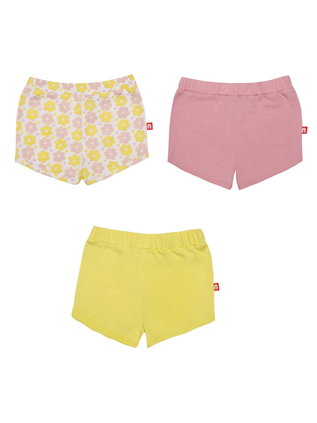 

Nino Bambino Girls Pack Of 3 Organic Cotton Printed Regular Fit Shorts, Pink