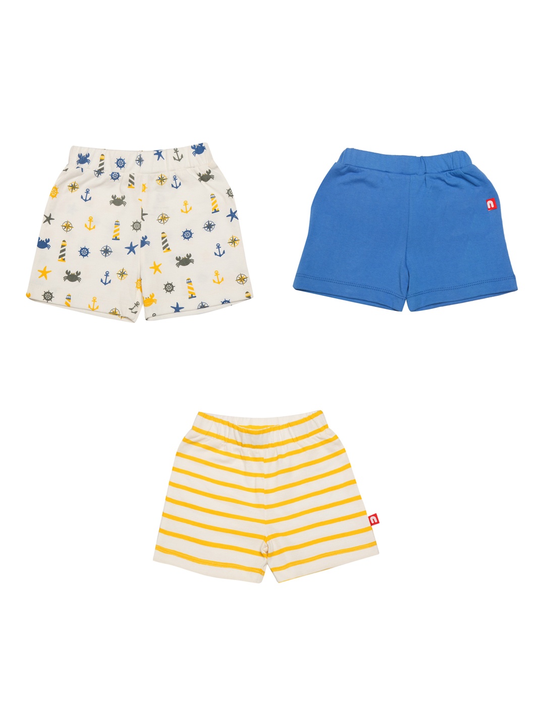 

Nino Bambino Boys Pack Of 3 Organic Cotton Printed Regular Fit Shorts, Blue