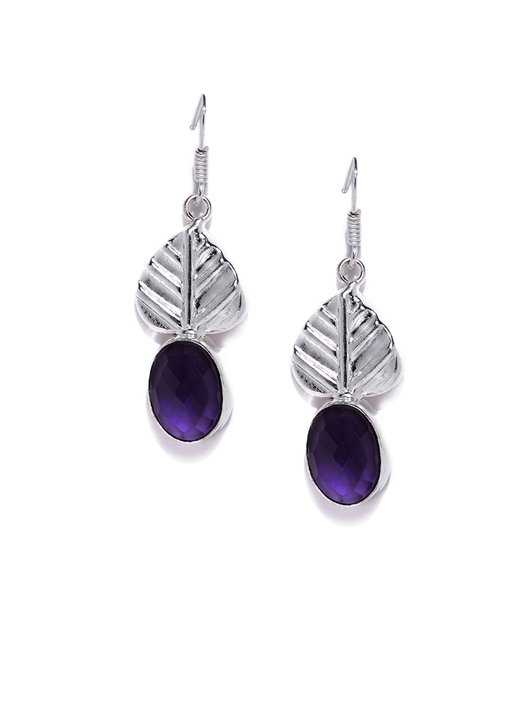 

Bamboo Tree Jewels Purple Leaf Shaped Drop Earrings