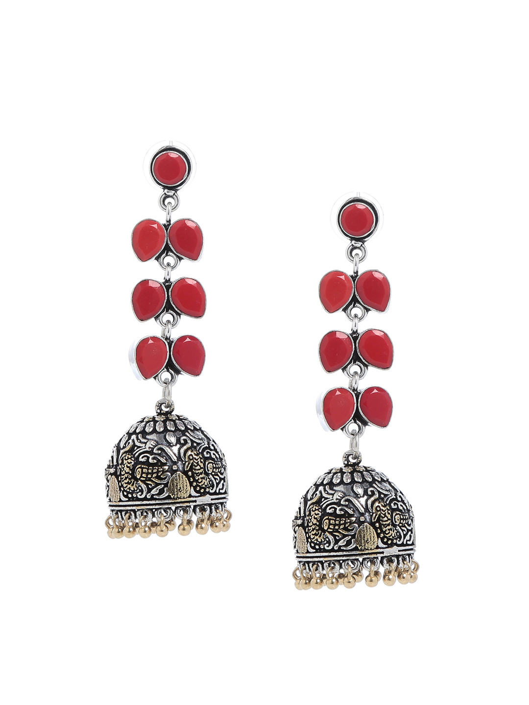 

Bamboo Tree Jewels Red Dome Shaped Jhumkas