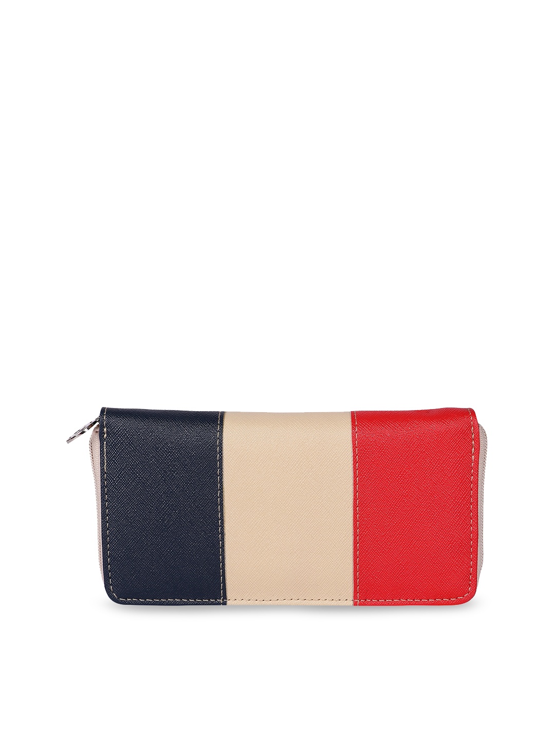 

OsaiZ Women Black & Beige Colourblocked Zip Around Wallet