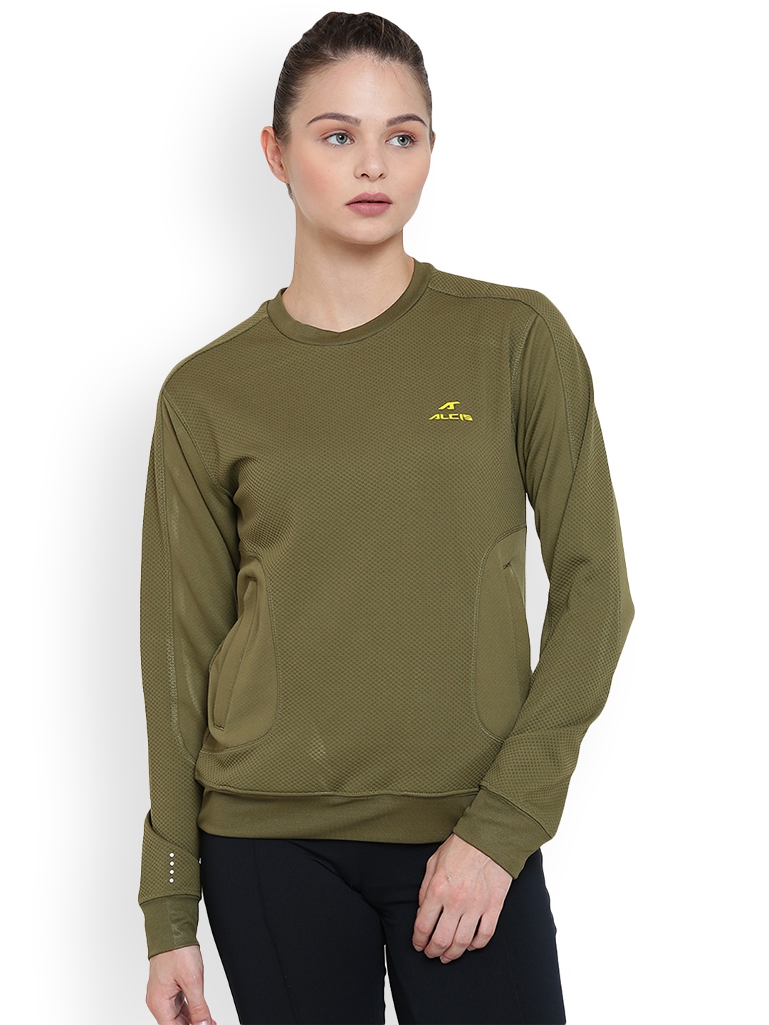 

Alcis Women Olive Green Solid Sweatshirt