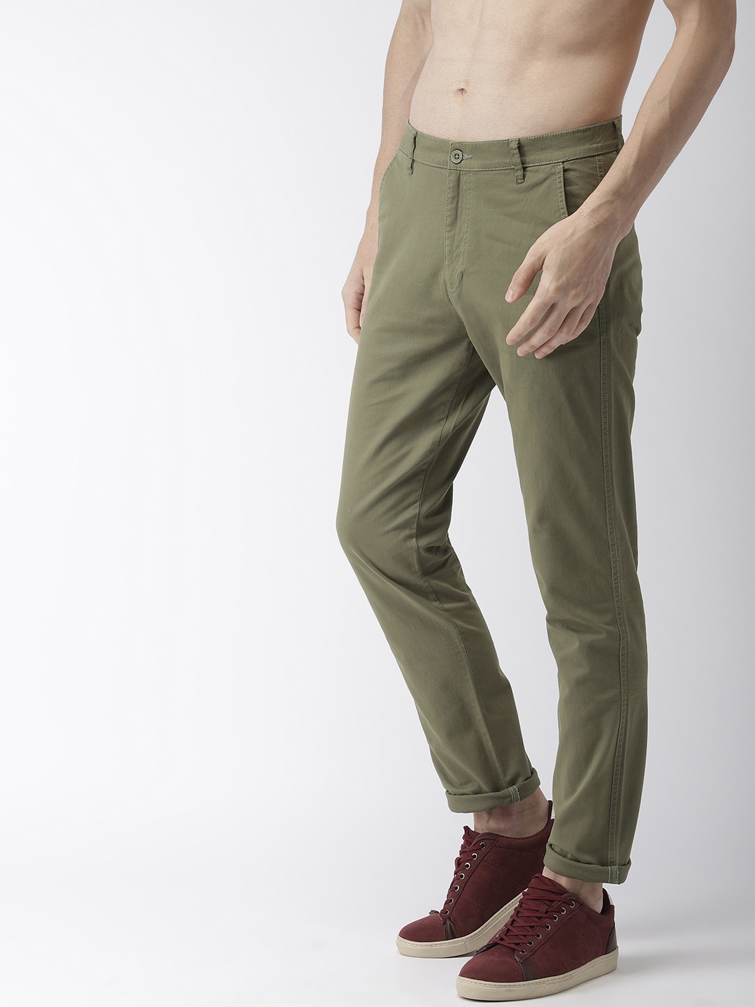 

HIGHLANDER Men Olive Green Slim Fit Solid Regular Trousers