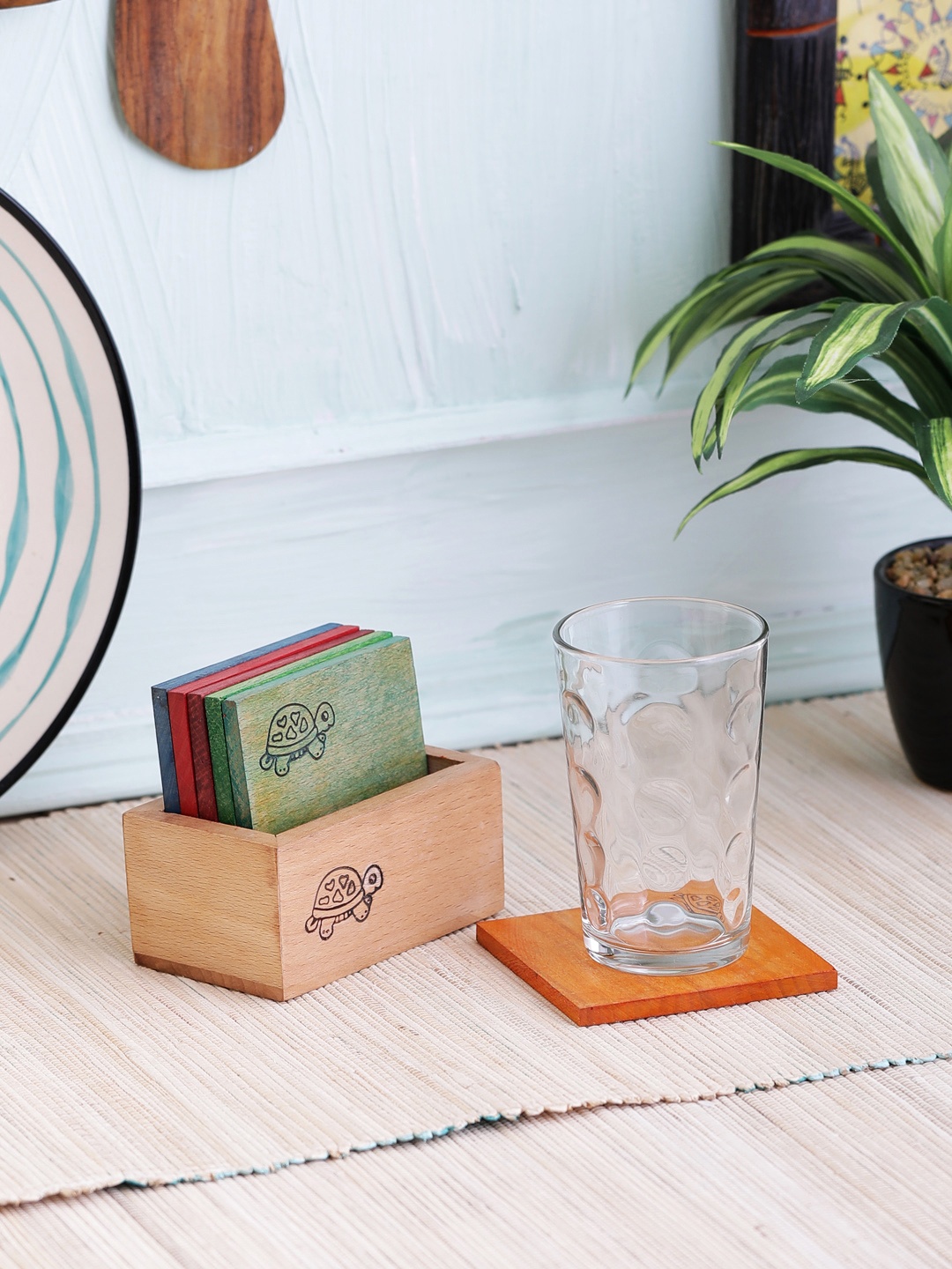 

VarEesha Multicoloured Set of 6 Wooden Coasters, Multi