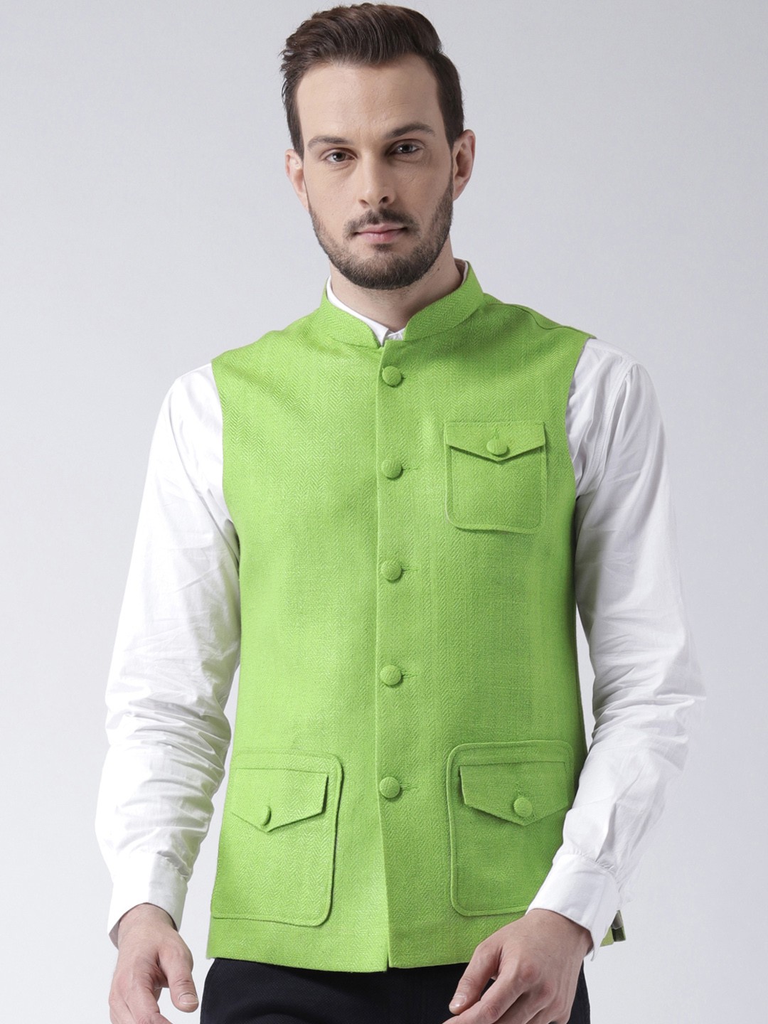 

KISAH Men Green Solid Lightweight Nehru Jacket