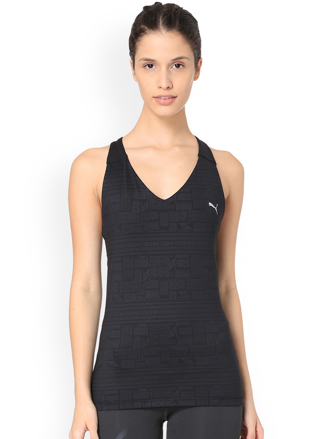 

Puma Women Black Self Design Tank Top