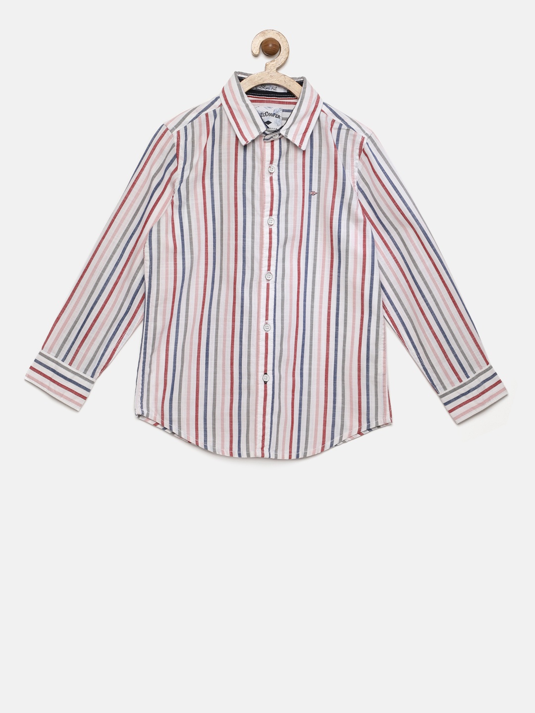 

Lee Cooper Boys White Red & Blue Regular Fit Striped Casual Shirt