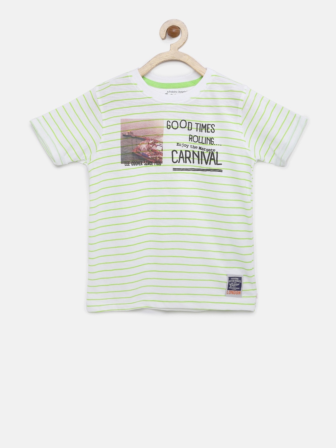 

Lee Cooper Boys Off-White & Green Striped Round Neck T-shirt