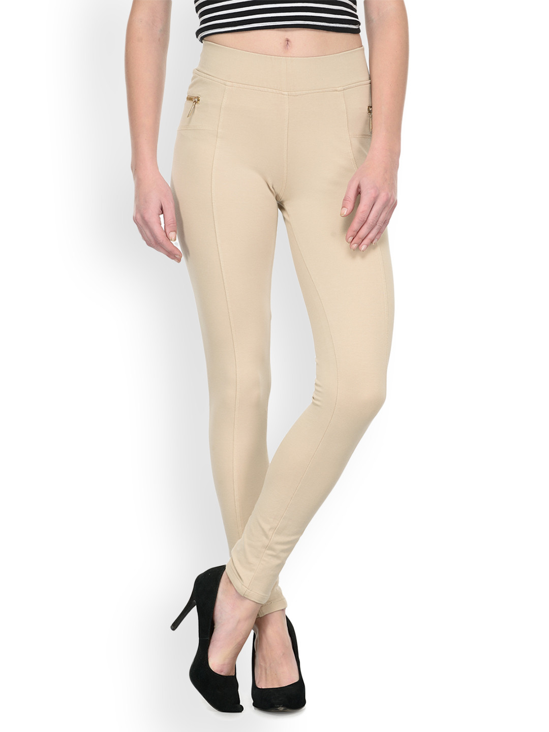 

Westwood Beige Solid Skinny Fit Jeggings