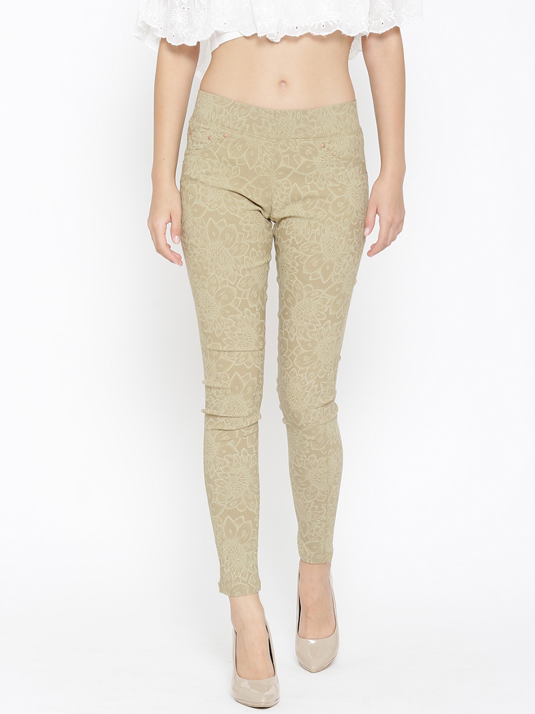 

Westwood Beige Floral Printed Skinny Fit Jeggings