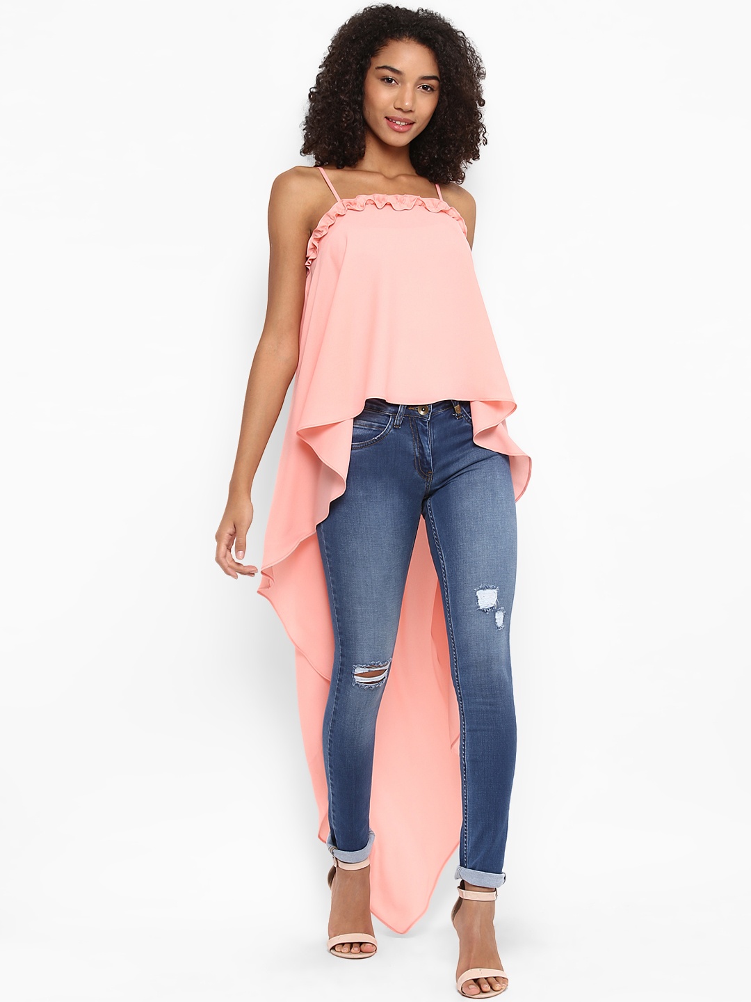 

Harpa Women Pink Solid High-Low Top