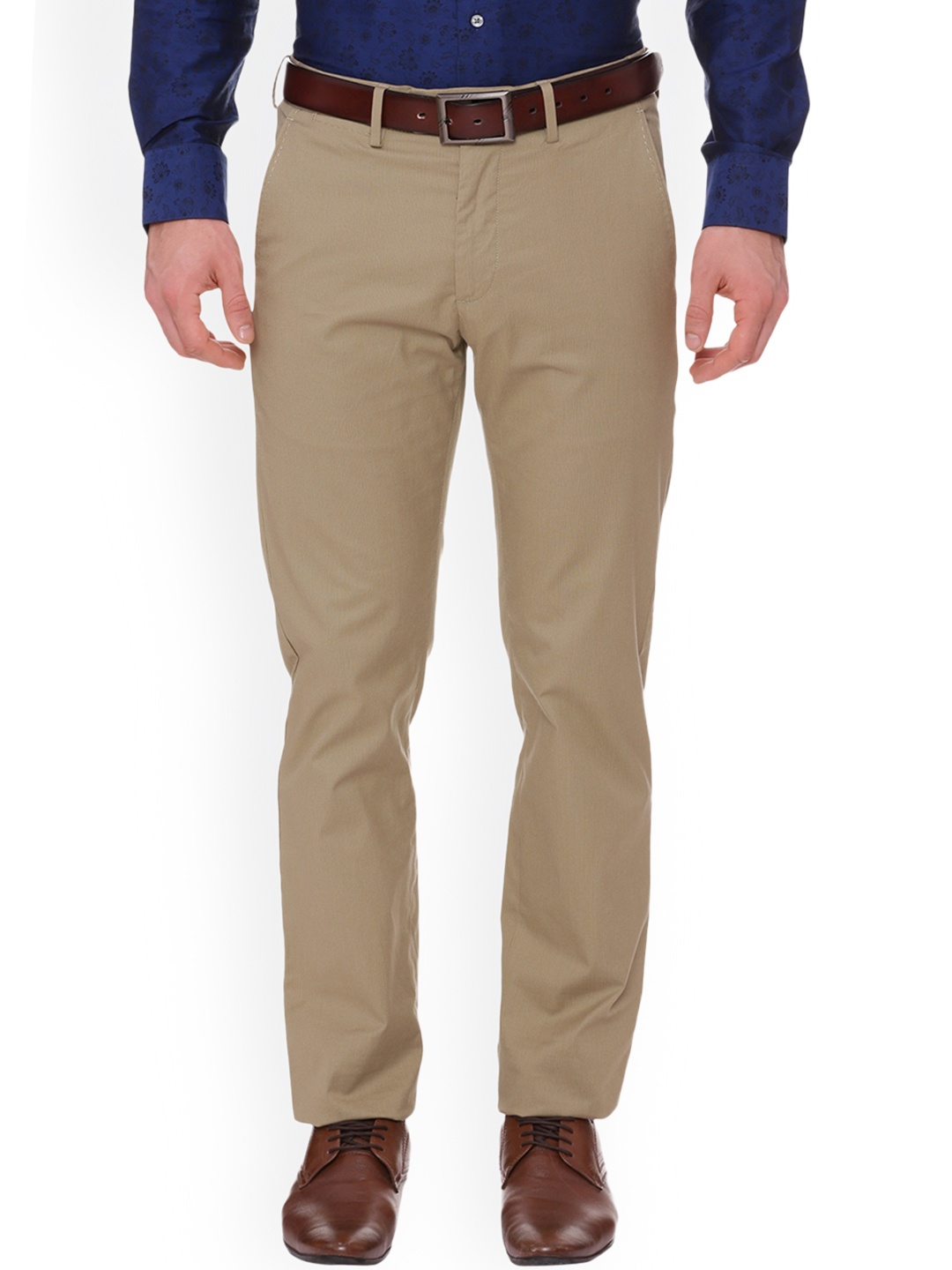 

Allen Solly Men Beige Smart Slim Fit Self Design Formal Trousers