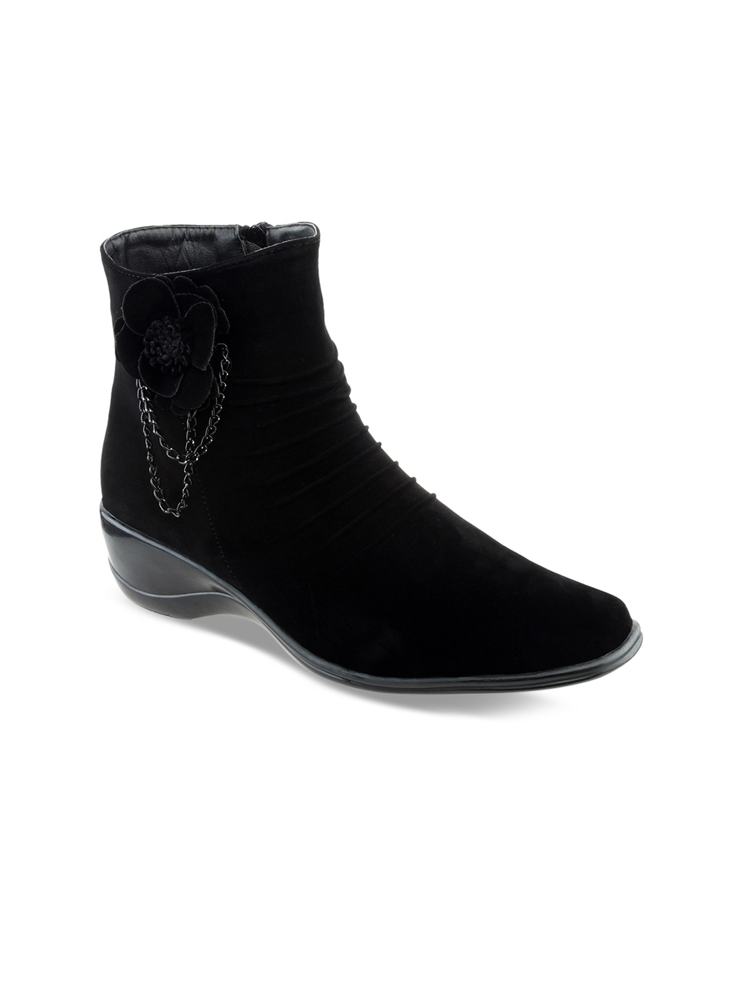 

SHUZ TOUCH Women Black Solid Mid-Top Flat Boots