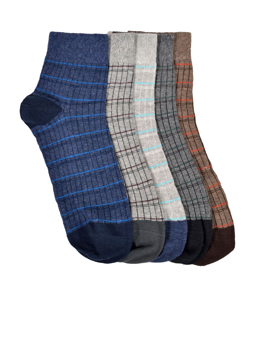 

MARC Men Set of 5 Striped Ankle-Length Socks, Brown