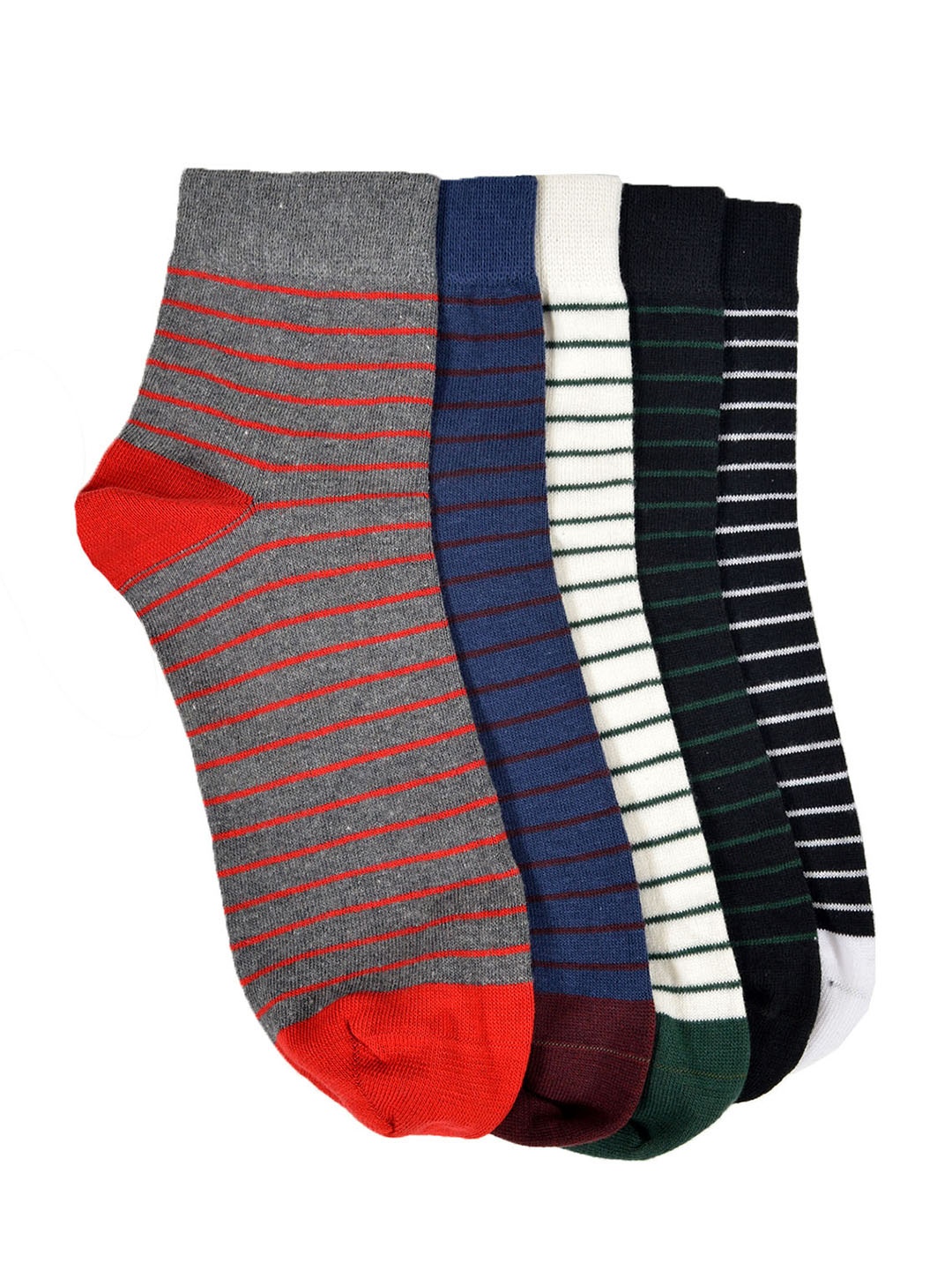 

MARC Men Set of 5 Striped Ankle-Length Socks, Grey