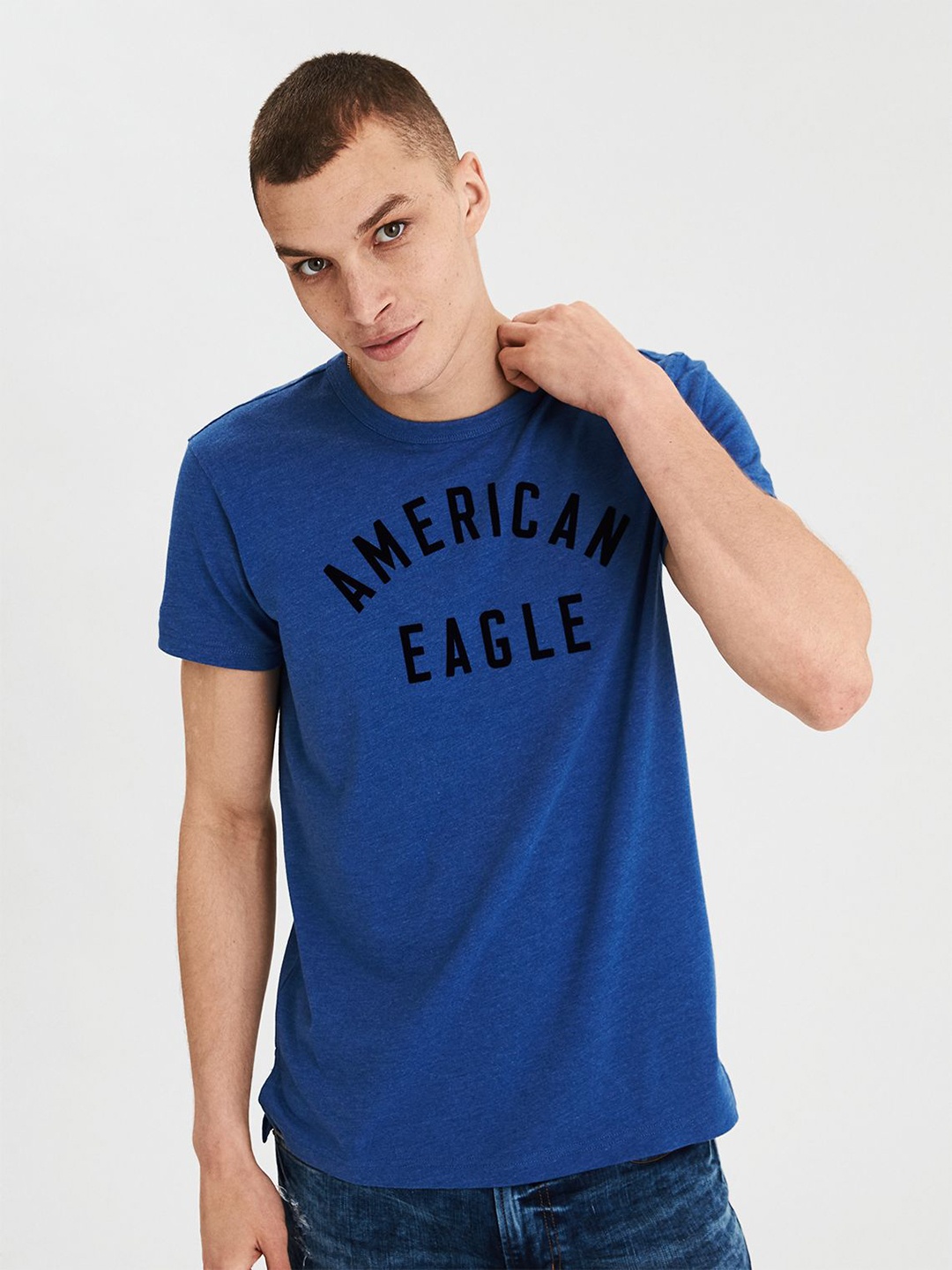 

AMERICAN EAGLE OUTFITTERS Men Blue Printed Round Neck T-shirt