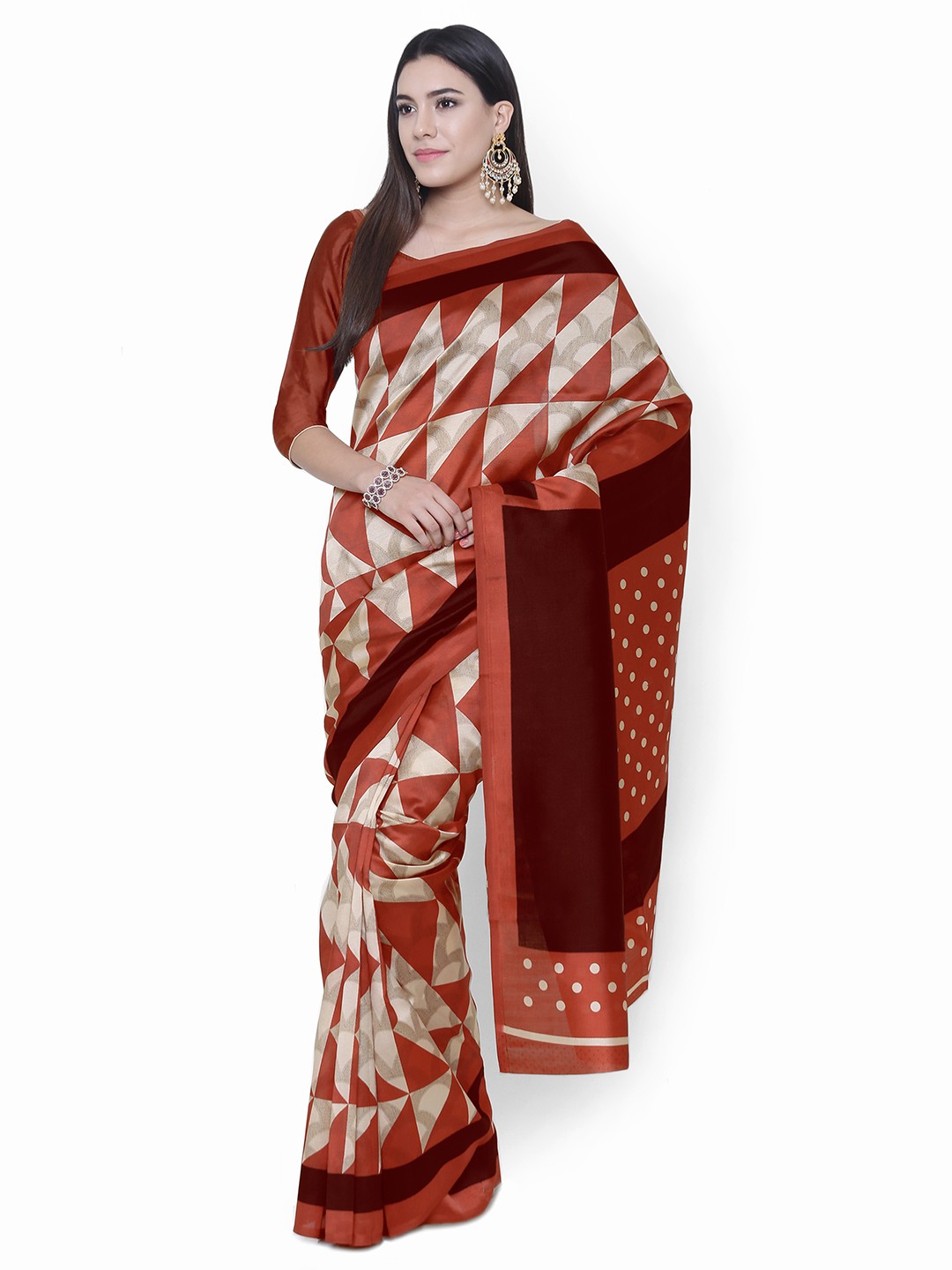 

Chhabra 555 Rust & Beige Art Silk Printed Banarasi Saree