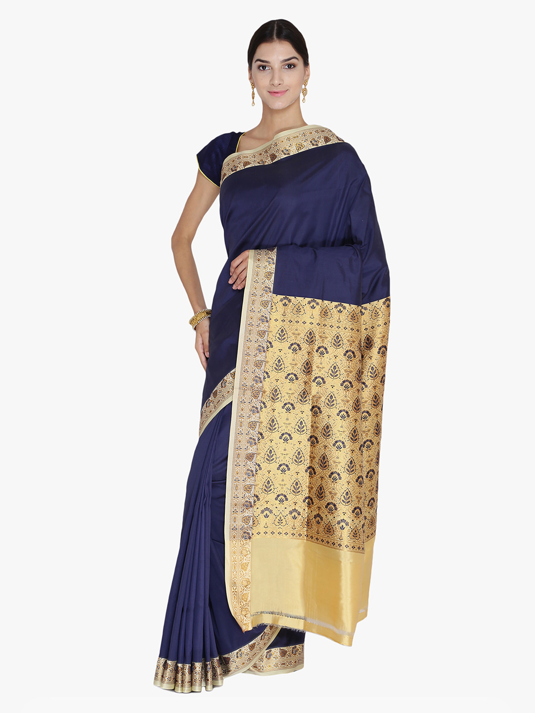 

Chhabra 555 Navy Blue & Gold-Toned Art Silk Woven Design Banarasi Saree