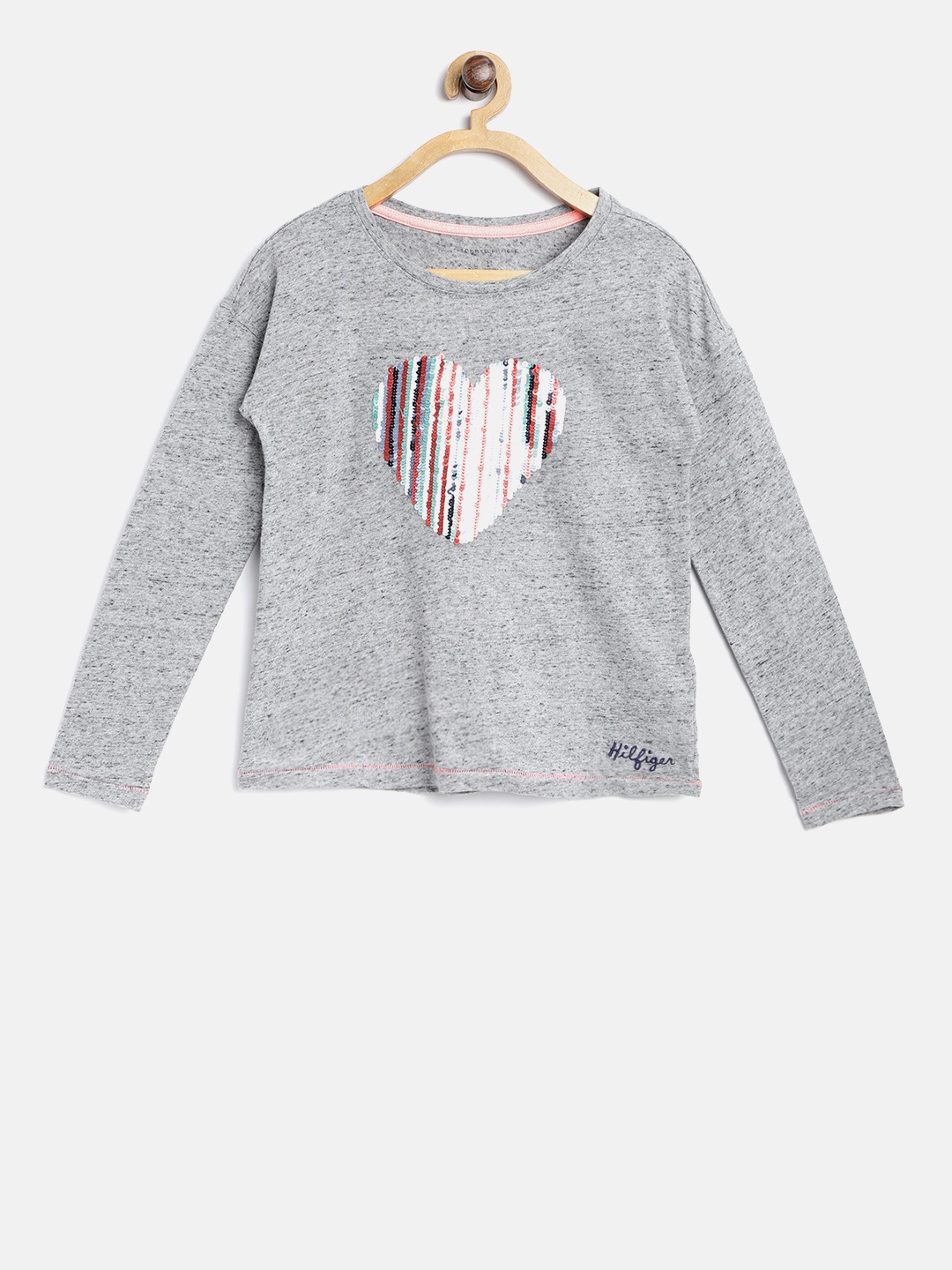 

Tommy Hilfiger Girls Grey Melange Round Neck T-shirt with Sequinned Detail