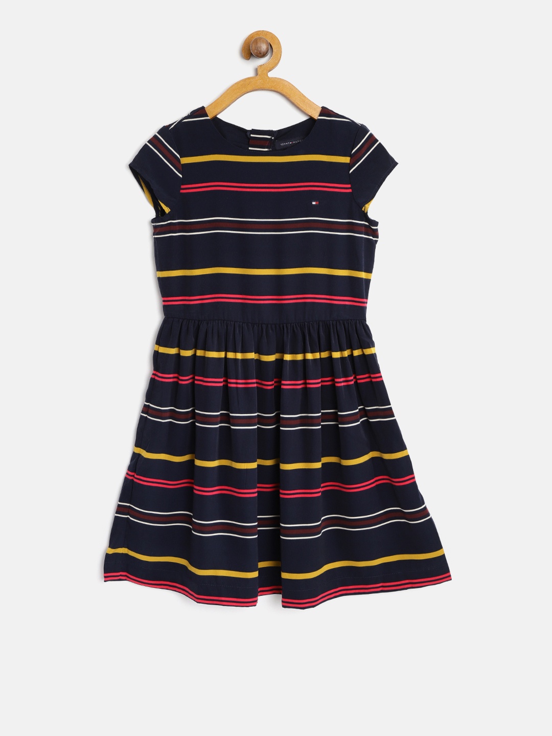 

Tommy Hilfiger Girls Navy Blue & Pink Striped Fit & Flare Dress