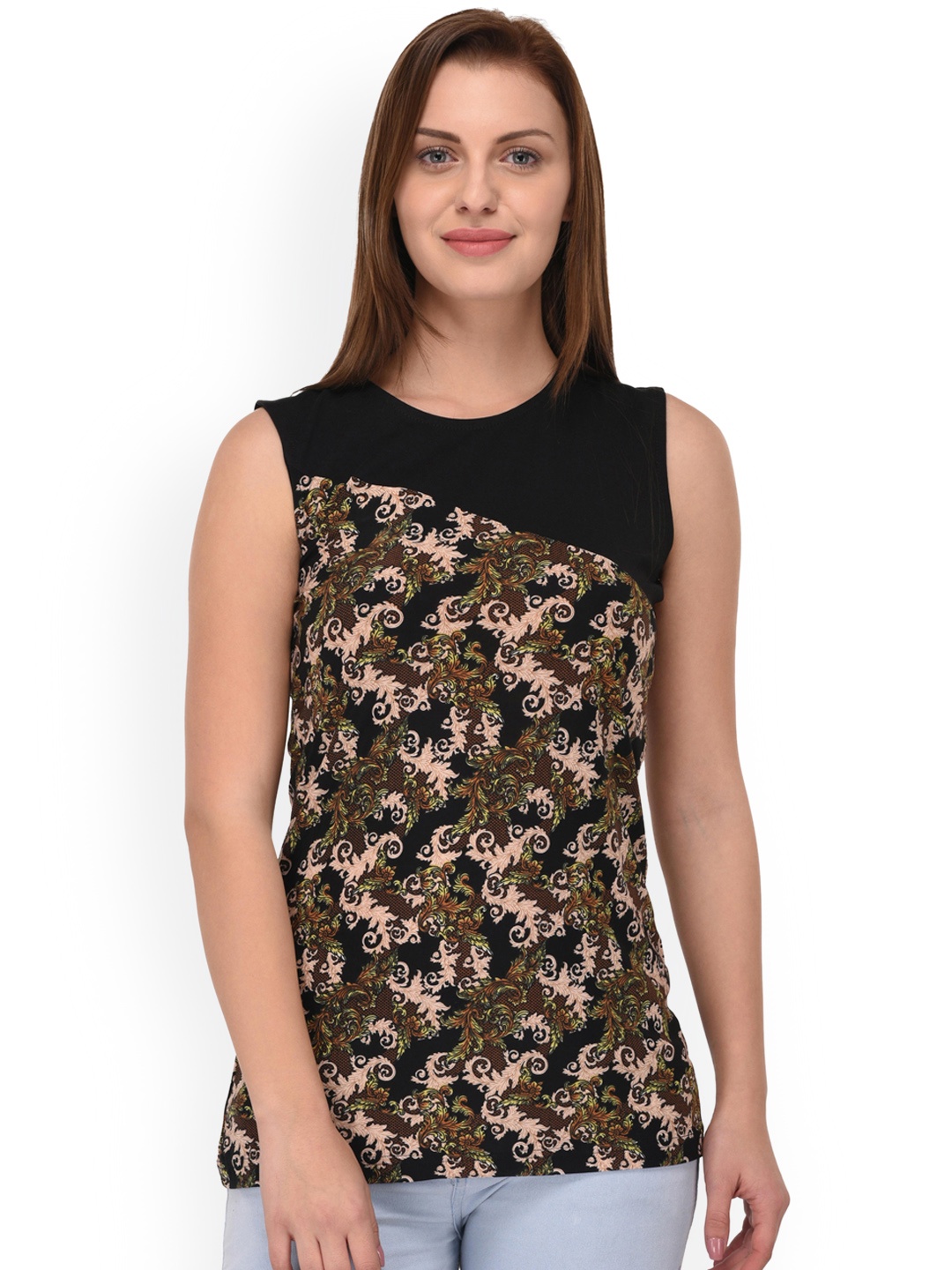 

Espresso Women Black & Brown Printed Top