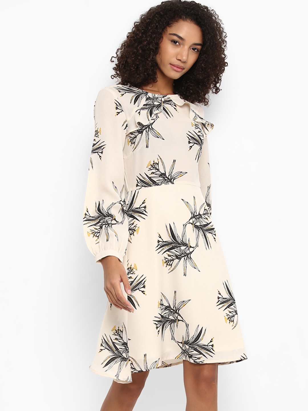

Harpa Women Cream-Coloured Printed Fit and Flare Dress