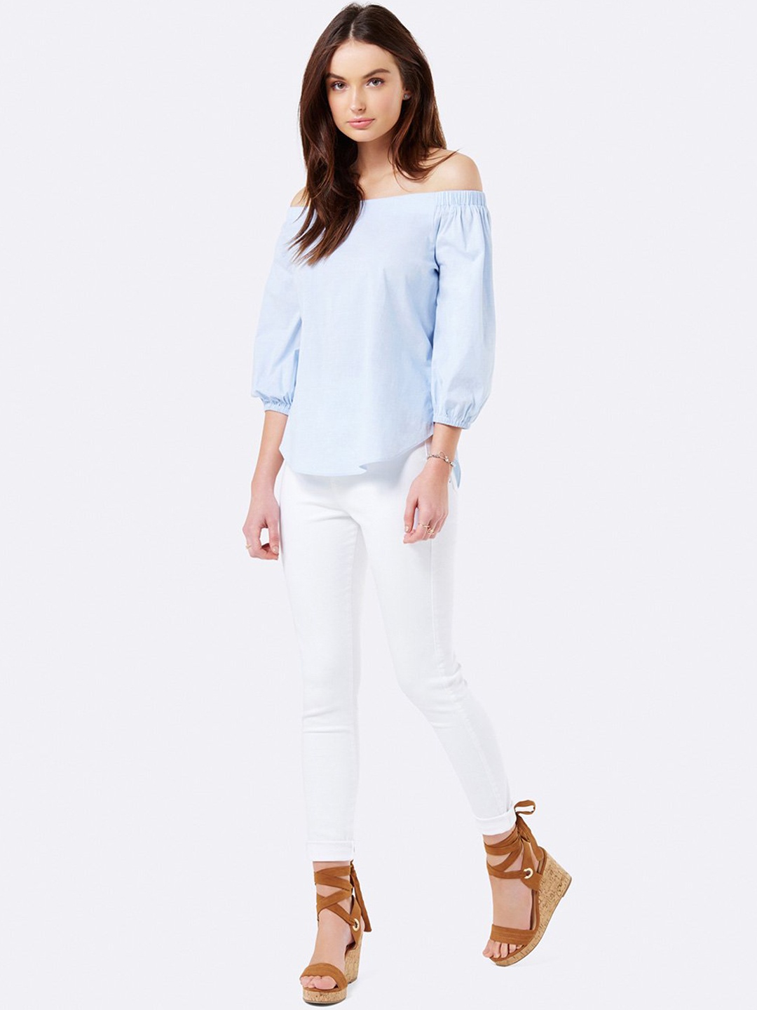 

Forever New Women Blue Solid Bardot Top