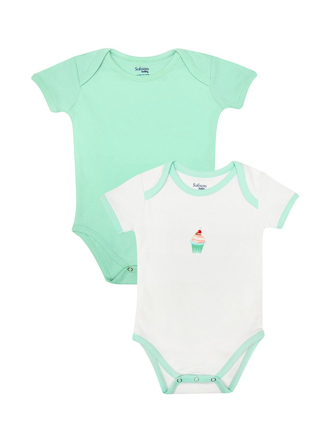 

Softsens Kids Organic Cotton Unisex Pack of 2 sustainable Bodysuits, Sea green