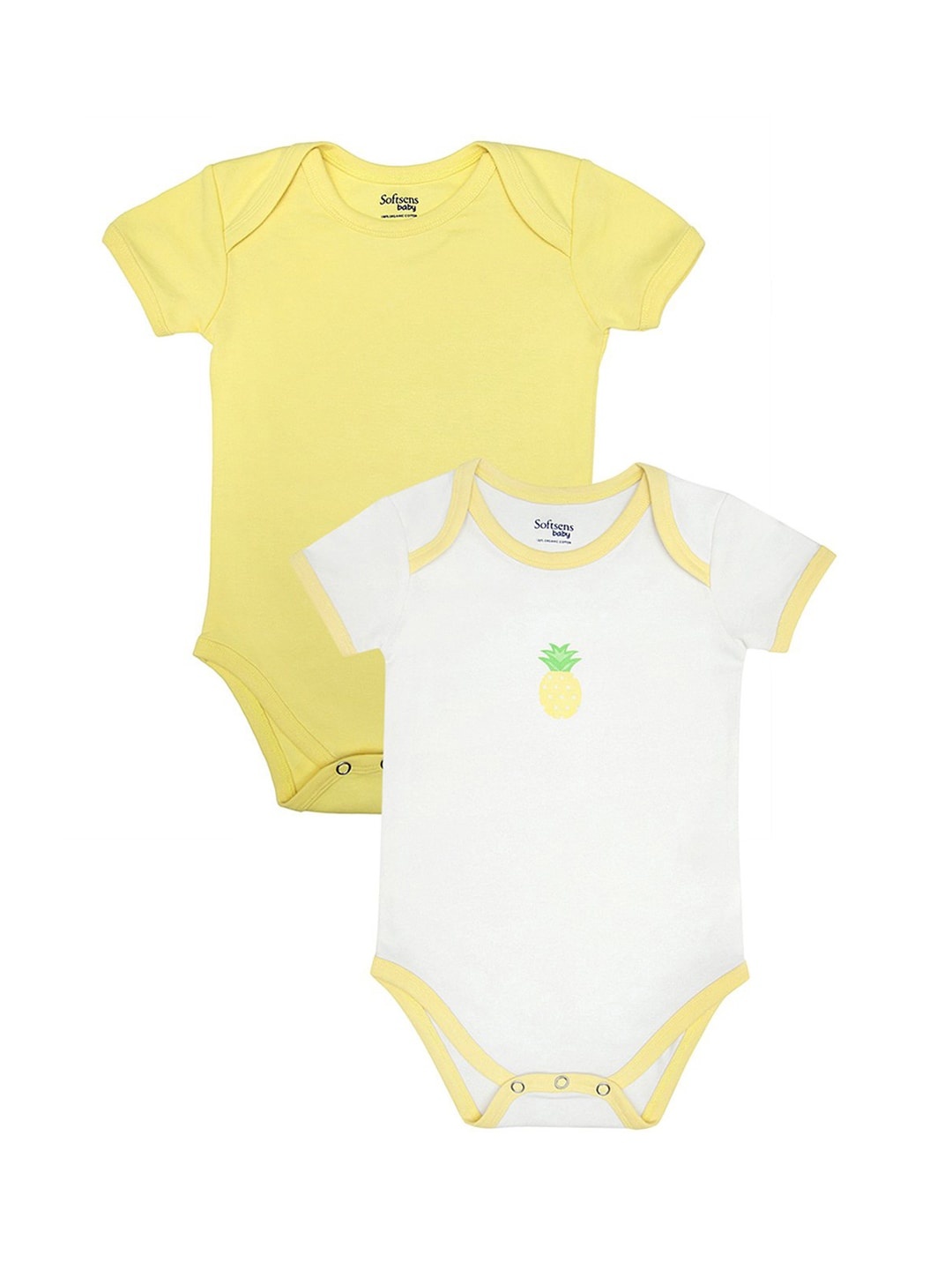 

Softsens Kids Organic Cotton Unisex Pack of 2 sustainable Bodysuits, Yellow