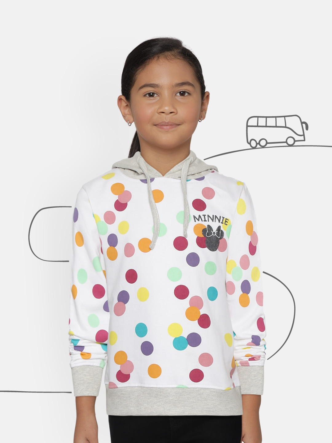 

YK Disney Girls White Mickey & Friends Minnie Mouse Print Hooded Sweatshirt